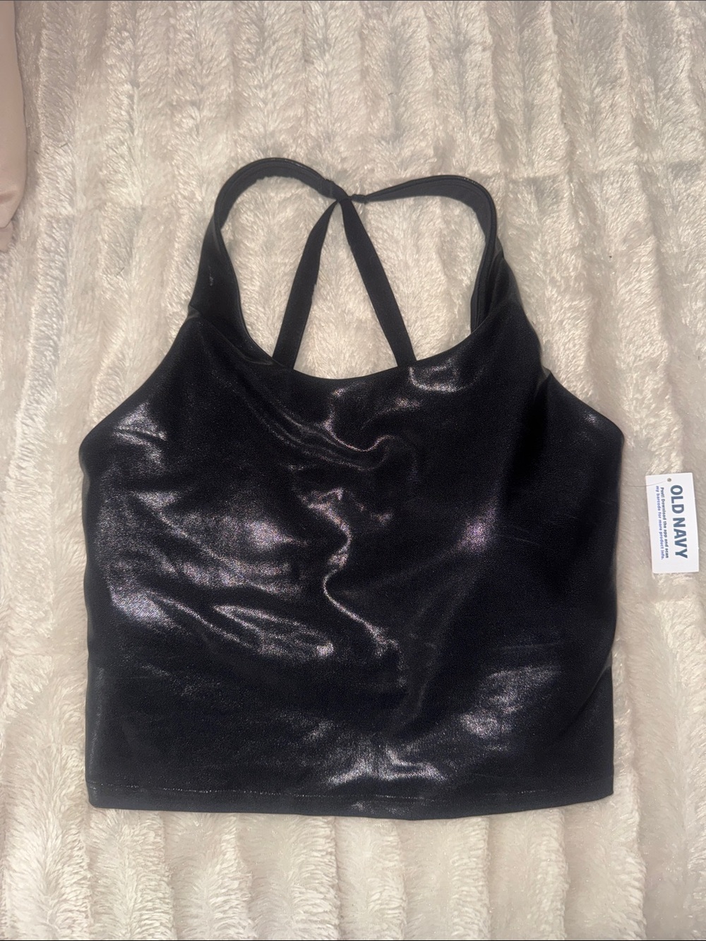 Old Navy Black Faux Leather Workout Crop Top